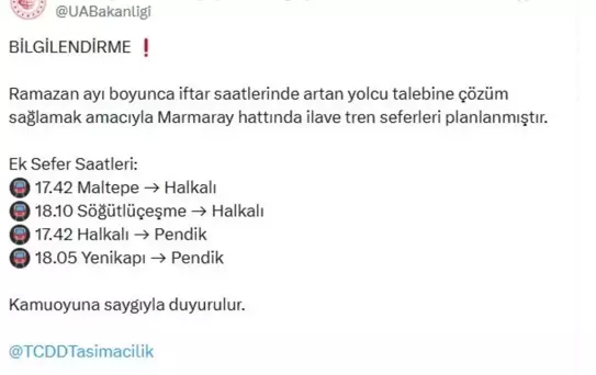 Marmaray'a Ramazan İçin Ek Seferler
