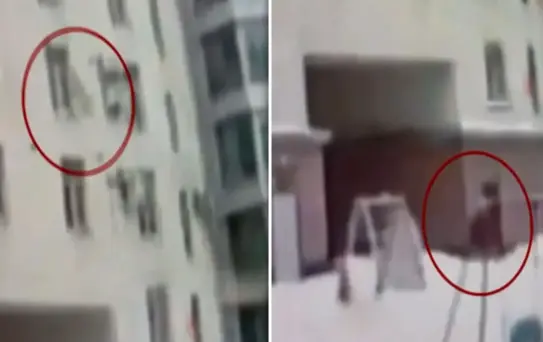 Mucizenin ta kendisi! 10. kattan düşen çocuğu montla yakaladı