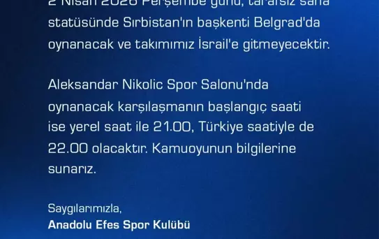 Efes - Maccabi Maçı Tarafsız Sahayla Oynanacak