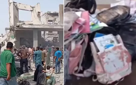 İran okul saldırısından geriye kalan kanlı çantalar oldu