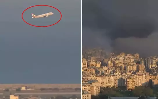 Füzeler başkenti yangın yerine çevirirken yolcu uçağı böyle kalktı