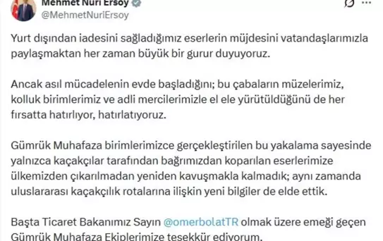 Bakan Ersoy'dan Teşekkür Mesajı