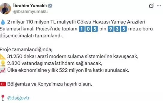 Göksu Havzası Sulama Projesi Tamamlandı