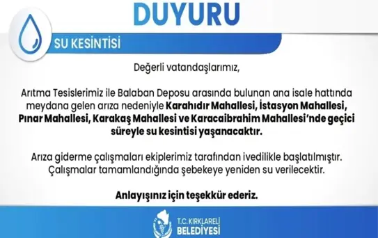 Kırklareli'nde su kesintisi Ramazan'da vatandaşları mağdur etti