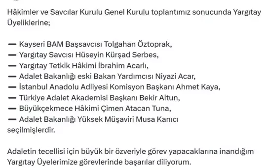 Yargıtay'a 8 Yeni Üye Seçildi