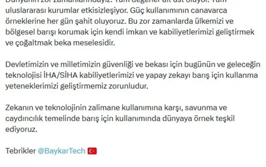 Baykar Teknoloji'ye Övgü