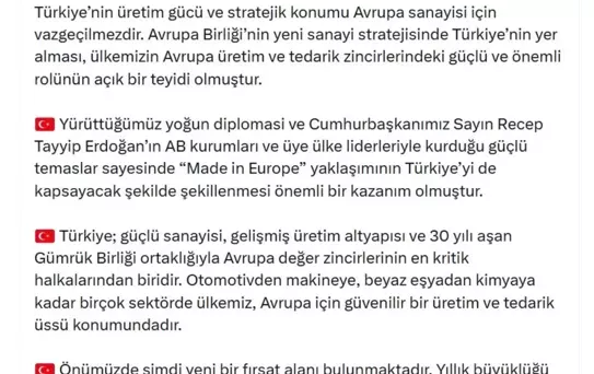 Ticaret Bakanı Bolat: Türkiye, Avrupa Üretim Zincirinde Kritik Rol Oynayacak