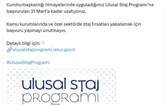 Ulusal Staj Programı Başvuruları Uzatıldı