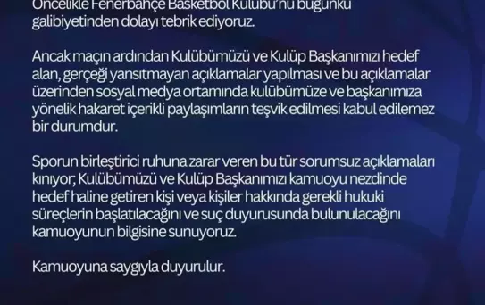 Büyükçekmece'den Fenerbahçe'ye Tepki