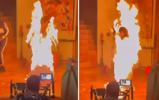 Katy Perry, klip çekiminde alevler içinde kaldı