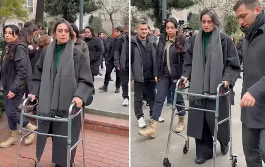 Sinem Dedetaş cenazeye yürüteçle katıldı