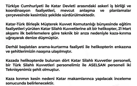 Katar'da askeri helikopter kazası: 3 Türk personel şehit