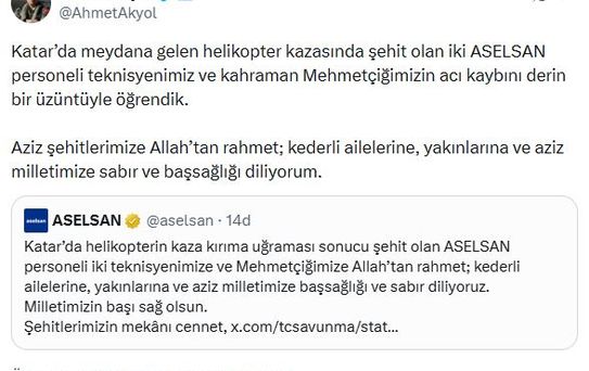 ASELSAN Genel Müdürü Akyol'dan Taziye Mesajı