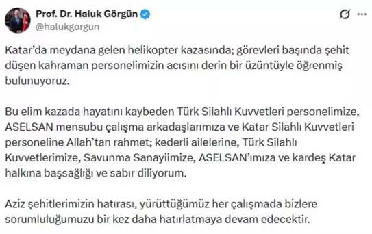 Katar'daki Helikopter Kazasında Şehit Olanlara Taziye Mesajları