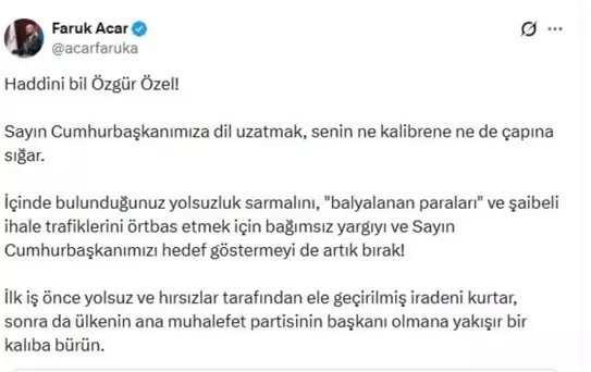 Acar'dan Özgür Özel'e Sert Eleştiri