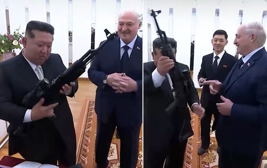 Görüşmeye damga vuran görüntü! Lukaşenko, Kim'e taarruz tüfeği hediye etti