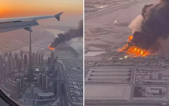 Yolcu uçağındaki turist İran'ın vurduğu dev fabrikayı görüntüledi