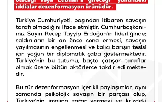 DMM: 'Türkiye'nin savaşa müdahil olacağı' yönündeki iddialar dezenformasyon ürünüdür