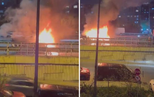 Okmeydanı'nda ticari takside yangın: Yolcular son anda tahliye edildi