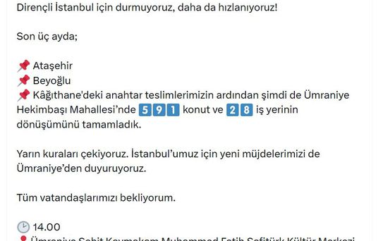 Bakan Kurum: Ümraniye'de 591 konut ve 28 iş yerinin dönüşümünü tamamladık