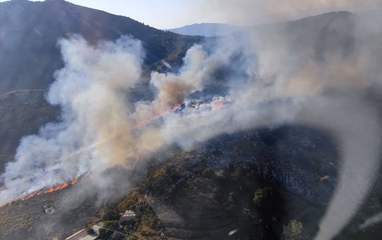 Marmaris'te makilik ve otluk alanda çıkan yangına müdahale ediliyor