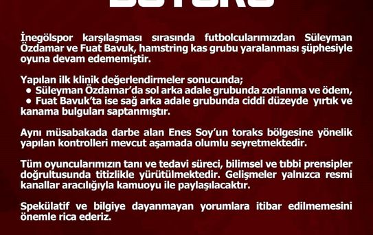 Elazığspor'da Sakatlık Açıklaması