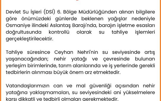 Adana'da Barajdan Su Tahliyesi