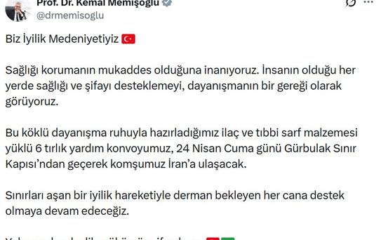 Türkiye'den İran'a 6 TIR'lık Sağlık Yardımı