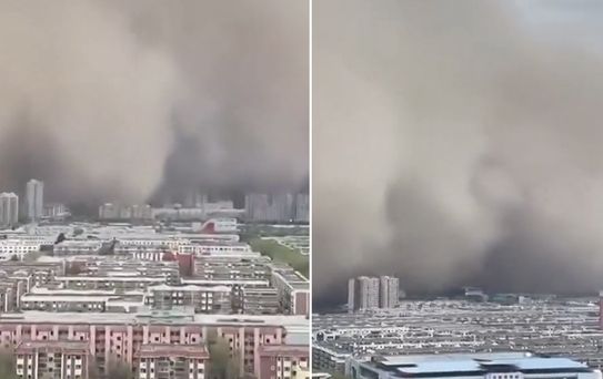 Görüntü Çin’in Sincan bölgesinden! Devasa bir toz bulutu oluştu