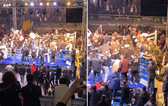 Trabzon'daki boks maçında büyük kavga! Ringe onlarca kişi girdi, yumruklar havda uçuştu