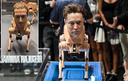 Berlin'de sıra dışı sergi! Musk ve Zuckerberg kafalı robot köpekler gündemde