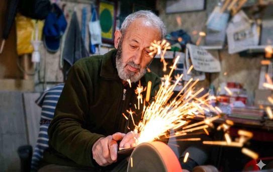 51 yıllık bıçak bileyicisi Kurban Bayramı mesaisine başladı
