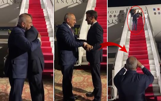 Macron ile Paşinyan birbirine zor veda etti! Defalarca sarıldılar, kalp yapıp öpücük yolladılar