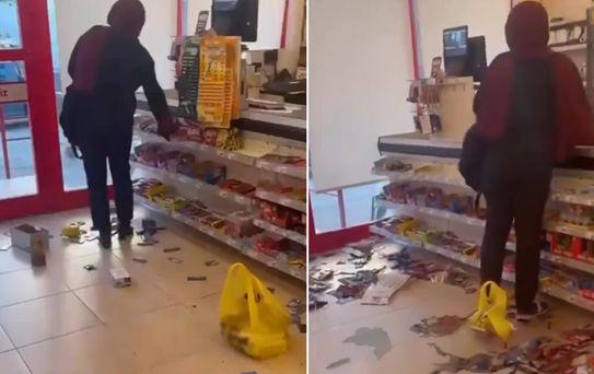Sinir krizi geçiren kadın zincir marketi savaş alanına çevirdi
