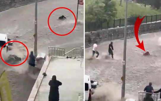 Başkent'te sel sularına kapılan kişiyi kurtarmaya çalışan vatandaşlar da sürüklendi