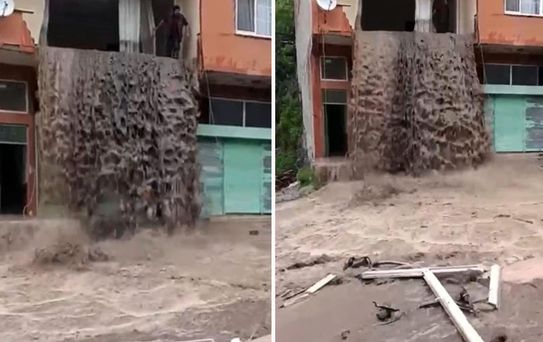 Ordu'da sel suları evin içinden şelale gibi aktı