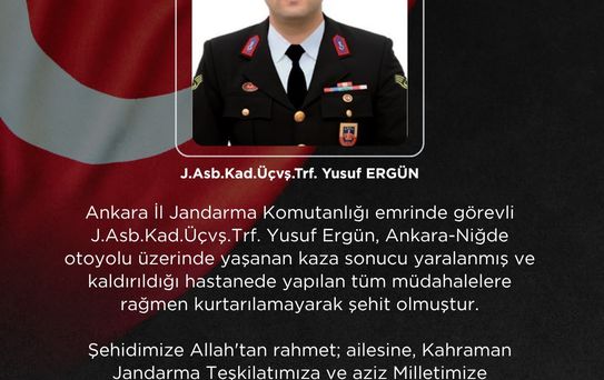Otoyolda kaza: Jandarma Astsubay şehit oldu