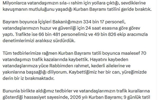 Kurban Bayramı'nda 70 Kişi Trafik Kazalarında Hayatını Kaybetti