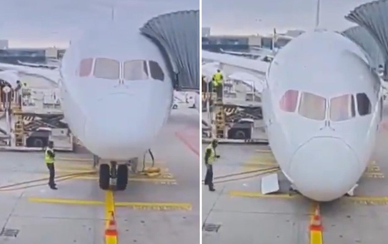 Frankfurt'ta korku dolu anlar: Lufthansa'nın Boeing 787-9 uçağının ön iniş takımı çöktü