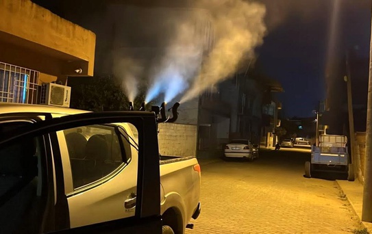 Germencik'te sivrisinek ve haşerelere karşı gece ilaçlaması