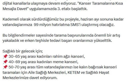 Kanser Taramalarına Davet Uygulaması Başladı