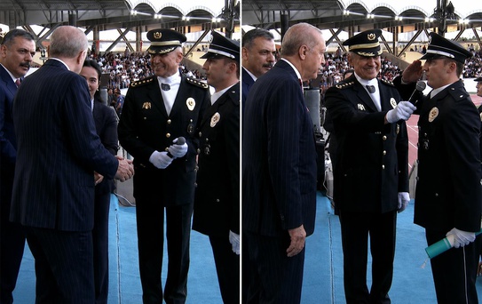 Polis Akademisi'nde mezuniyet töreninde Cumhurbaşkanı Erdoğan ile Bakan Çiftçi’nin 'Çorum' diyaloğu güldürdü