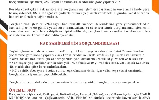 Kahramanmaraş'ta Konut Sahipleri için Borçlandırma Süreci Başladı