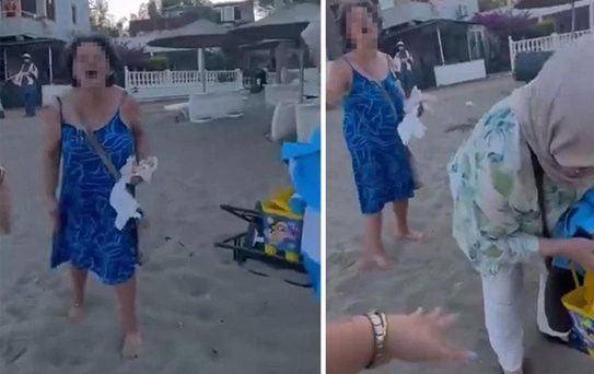 Seferihisar'da türbanlı anne ve kıza plajı dar eden kadın tutuklandı