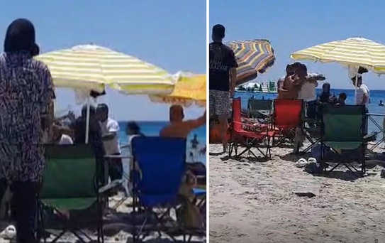 Çeşme'de plajda 'Şemsiyeni açamazsın' kavgası