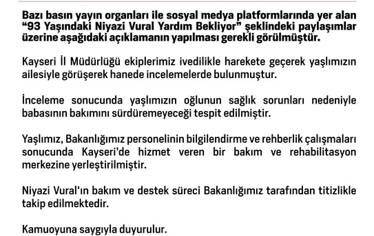 93 Yaşındaki Niyazi Vural'a Destek