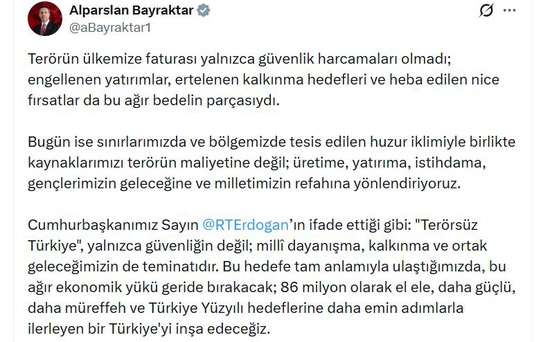 Bakan Bayraktar: Kaynaklarımızı teröre değil üretime yönlendiriyoruz
