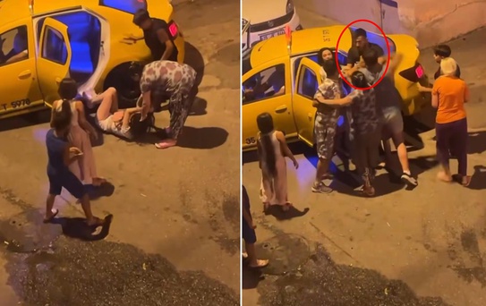 Bıçak çeken kızı takside darbettiler, kavgayı ayırmaya çalışanı da sokakta