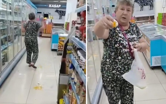 Yumurtaları marketin içinde tek tek kırdı