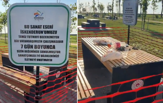İskenderun Belediyesi’nden dikkat çeken çevre mesajı: Çöpleri sergilediler